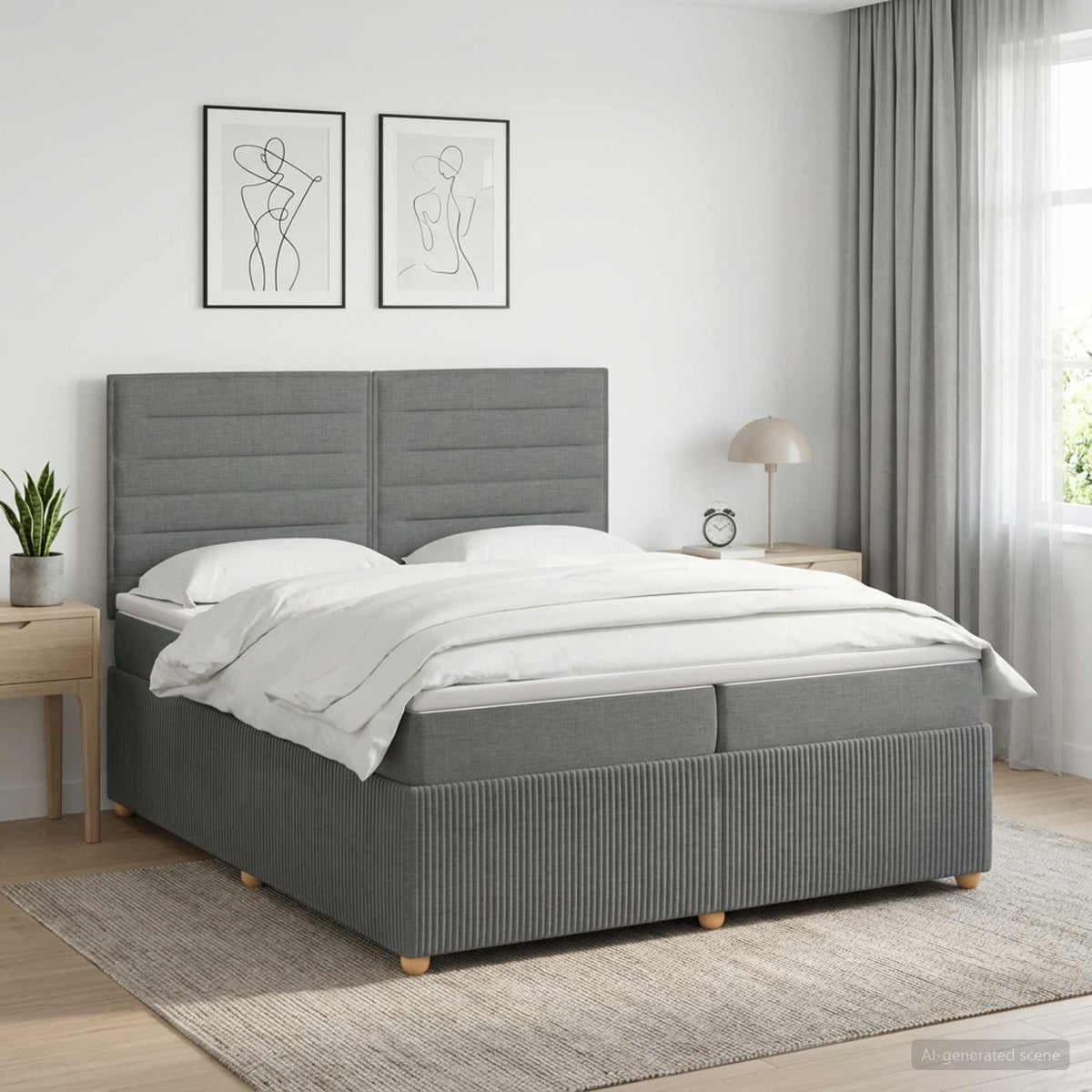 Boxspringbed met matras Donkergrijs 200 x 200 cm Stof is nu te koop bij PeponiXL, paradijselijk wonen!