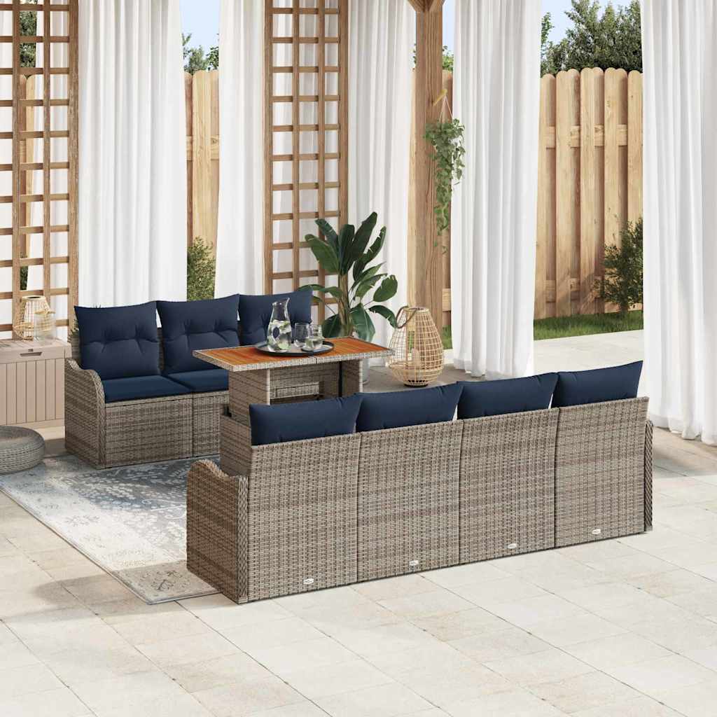 Tuin Sofa Set 8 st grijs en marineblauw is nu te koop bij PeponiXL, paradijselijk wonen!