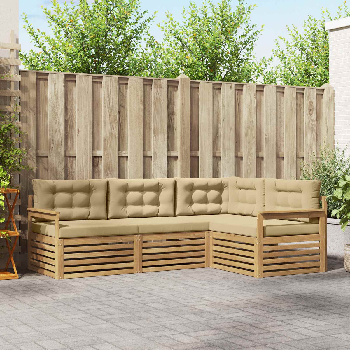 Buiten bankenset met kussen 5 pcs Wit en Beige Polyester is nu te koop bij PeponiXL, paradijselijk wonen!