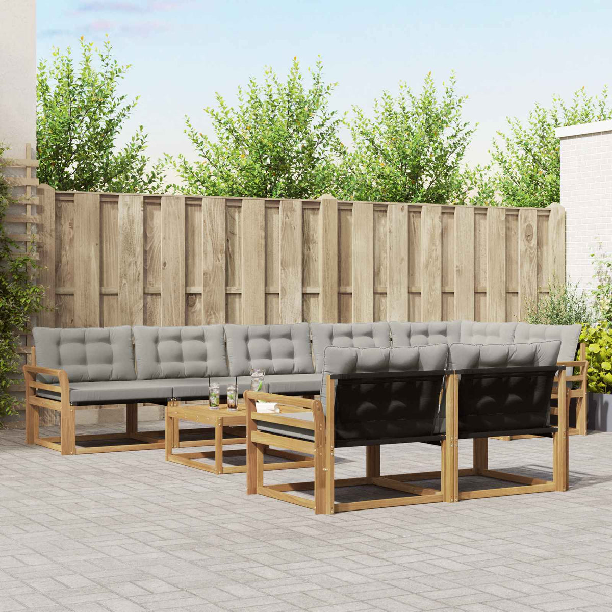 Buiten bankenset 9 pcs Wit en Lichtgrijs 79 x 79 x 37 cm is nu te koop bij PeponiXL, paradijselijk wonen!
