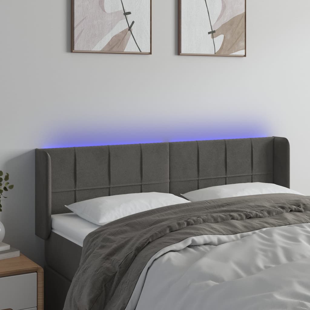 Hoofdbord LED 147x16x78/88 cm fluweel donkergrijs is nu te koop bij PeponiXL, paradijselijk wonen!
