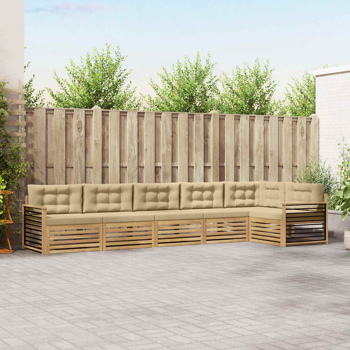 Buiten bankenset met kussen 6 pcs Wit en Beige Polyester is nu te koop bij PeponiXL, paradijselijk wonen!