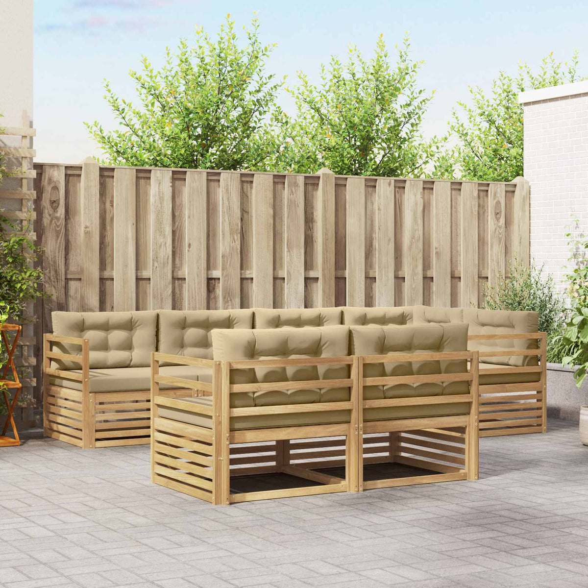 Buiten bankenset met kussen 7 pcs Wit en Beige Polyester is nu te koop bij PeponiXL, paradijselijk wonen!