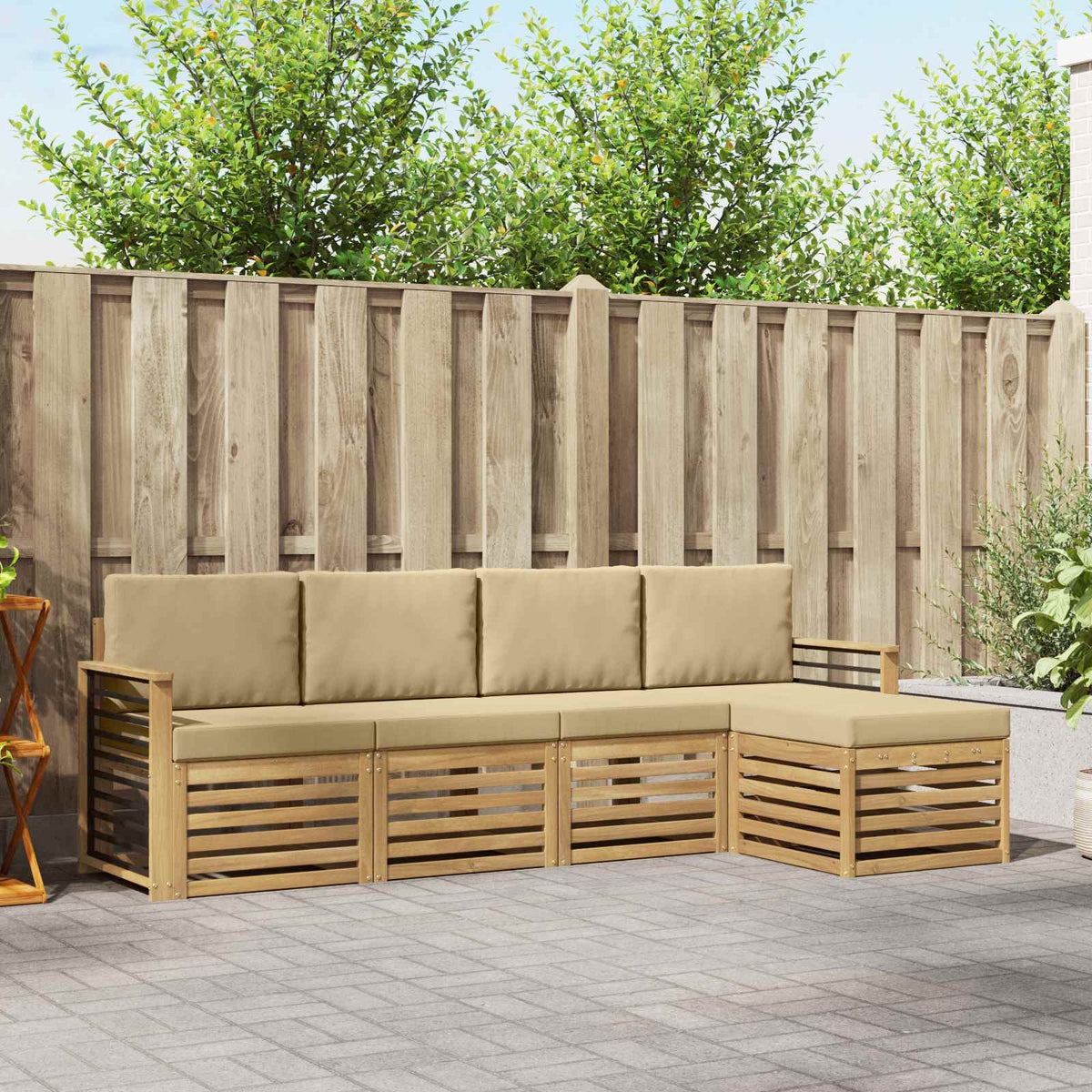 Buiten bankenset met kussen 5 pcs Wit en Beige Polyester is nu te koop bij PeponiXL, paradijselijk wonen!