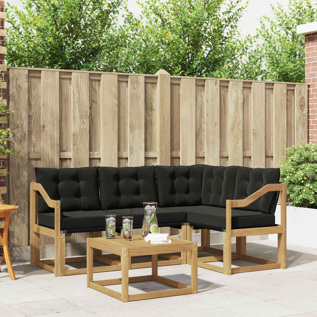 Buiten bankenset met kussen 5 pcs Wit en zwart is nu te koop bij PeponiXL, paradijselijk wonen!