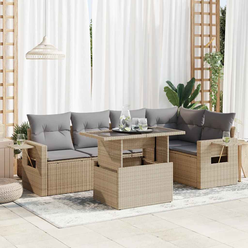6-delige Loungeset met kussens poly rattan beige is nu te koop bij PeponiXL, paradijselijk wonen!