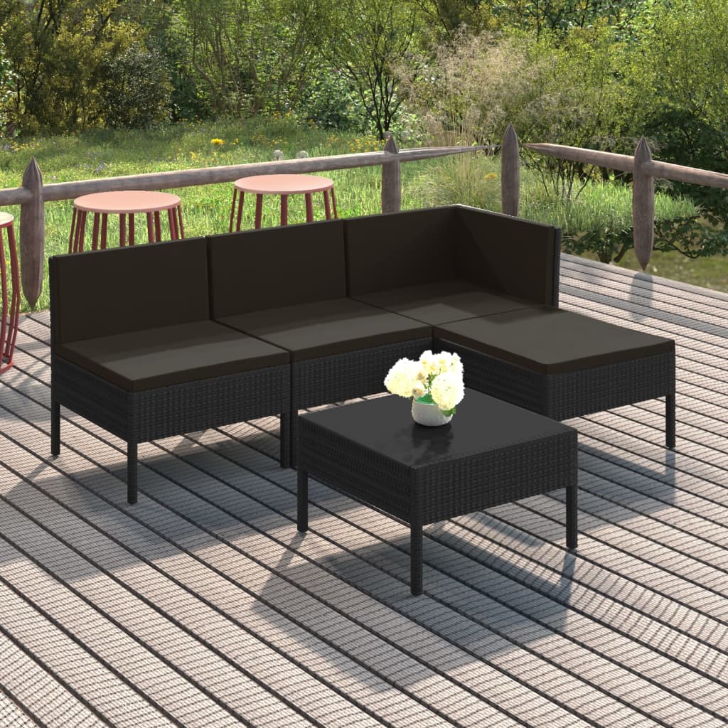 5-delige Loungeset met kussens poly rattan zwart is nu te koop bij PeponiXL, paradijselijk wonen!
