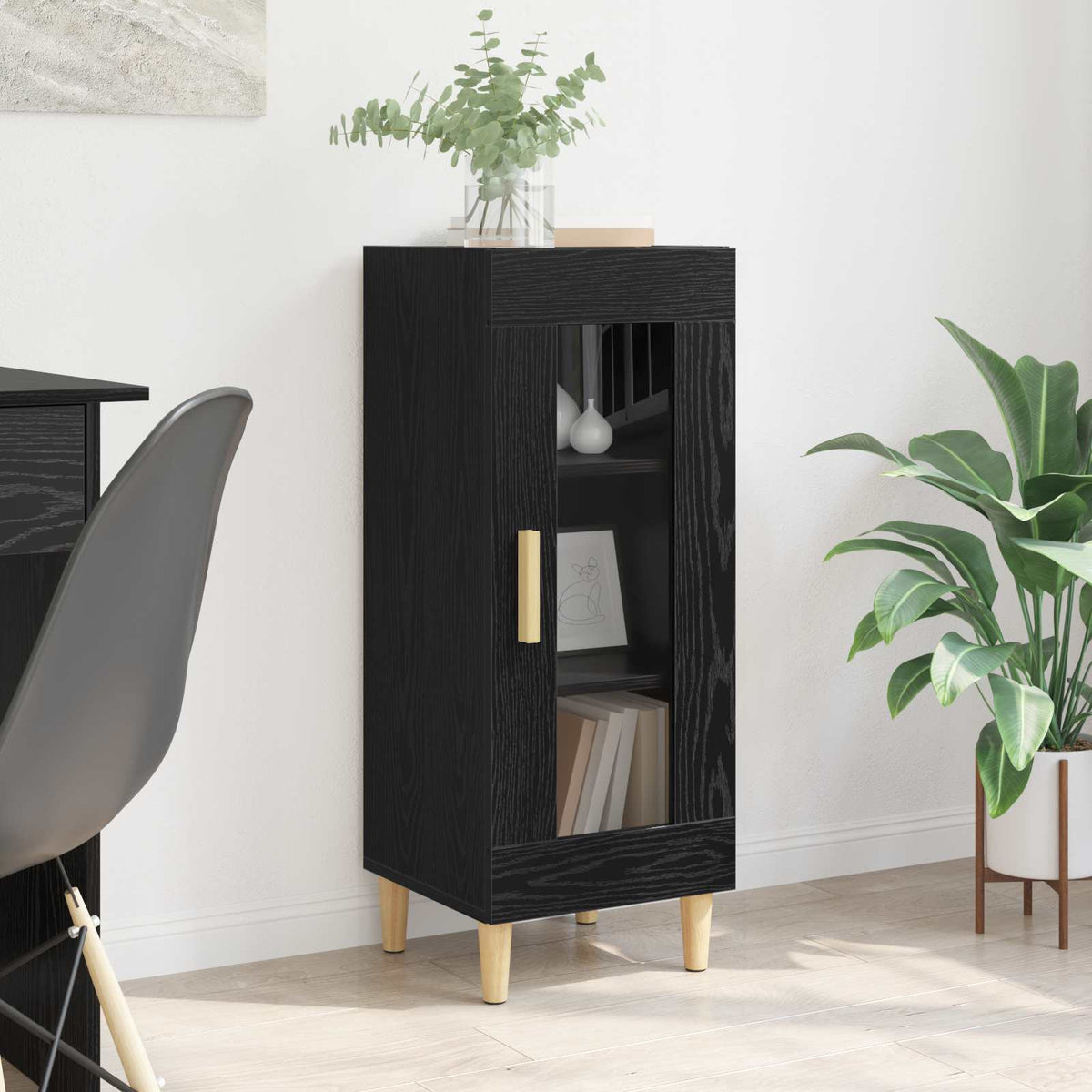 Dressoir Zwart Eiken 34.5 x 32.5 x 90 cm Bewerkt hout is nu te koop bij PeponiXL, paradijselijk wonen!