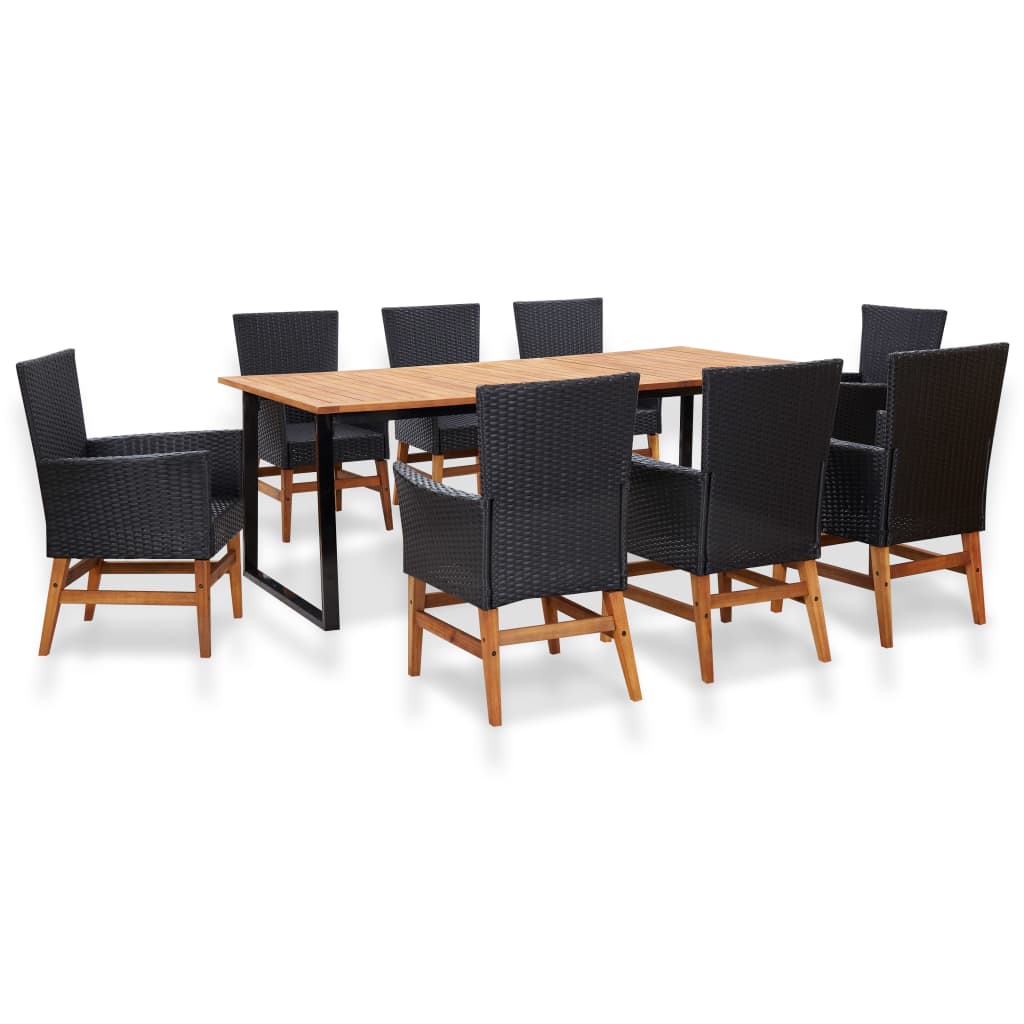9-delige Tuinset poly rattan en acaciahout zwart is nu te koop bij PeponiXL, paradijselijk wonen!