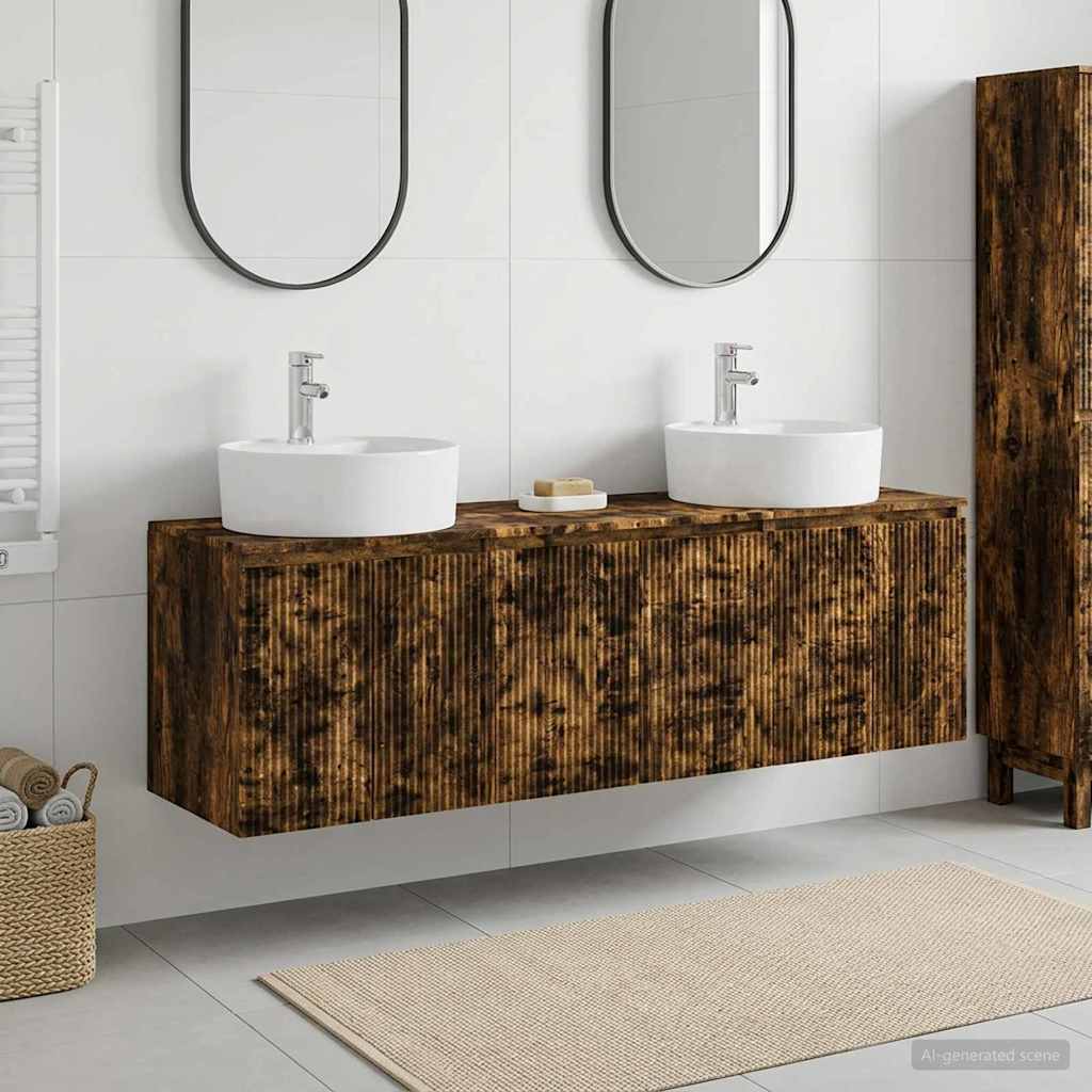 Badkamerkastenset 3 st Gerookt eiken 49,5 x 44,5 x 65 cm is nu te koop bij PeponiXL, paradijselijk wonen!