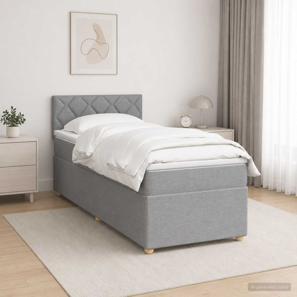 Boxspringbed met matras Lichtgrijs 90 x 190 cm Stof is nu te koop bij PeponiXL, paradijselijk wonen!