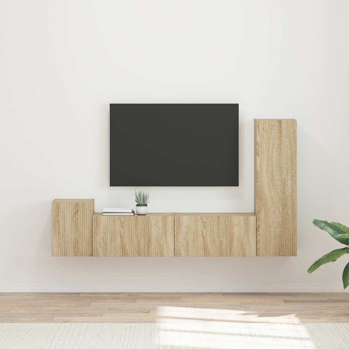 Tv-meubelset Wandgemonteerd 4 pcs Sonoma Eiken Bewerkt hout is nu te koop bij PeponiXL, paradijselijk wonen!