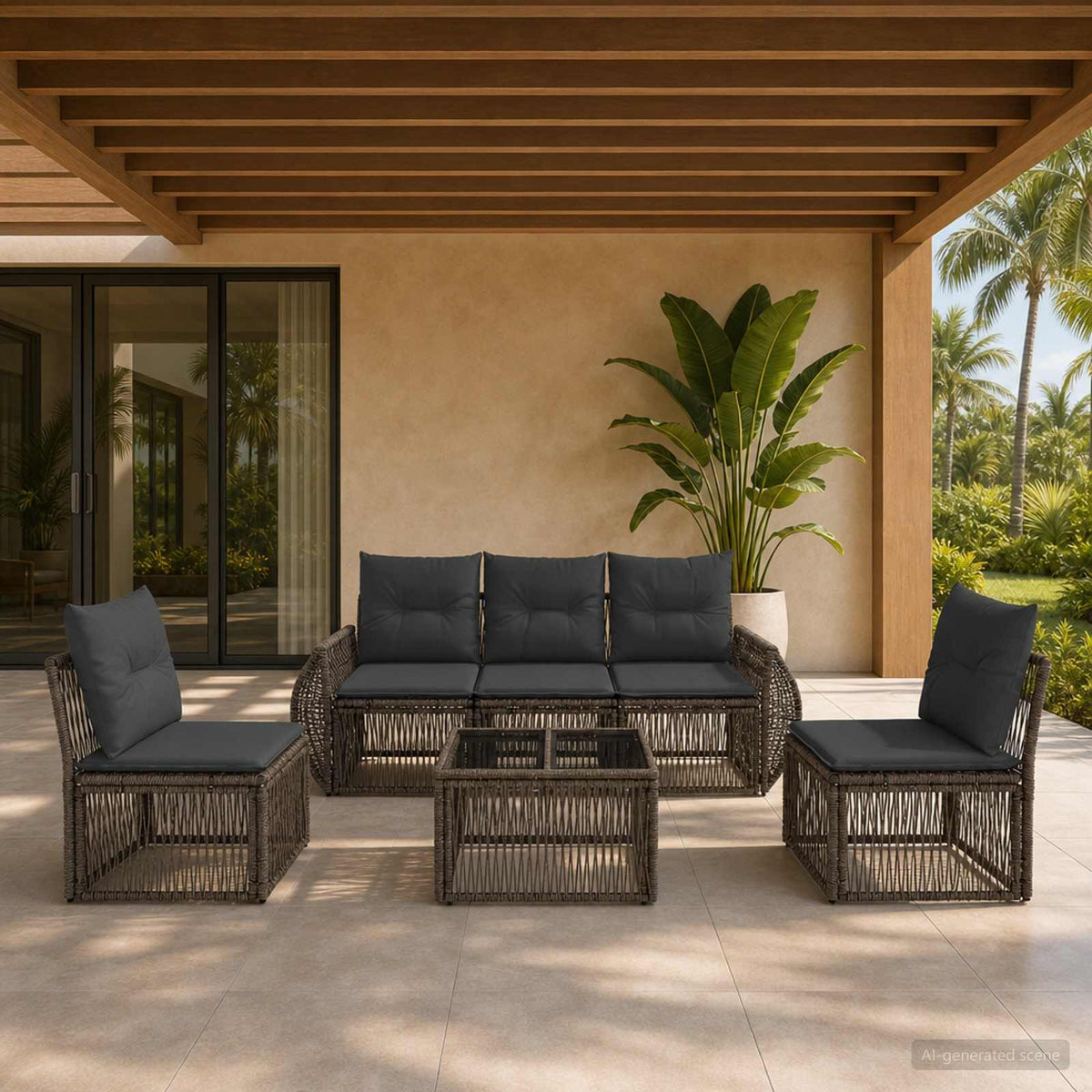 Tuinbankenset 6 pcs Grijs en Donkergrijs poly rattan is nu te koop bij PeponiXL, paradijselijk wonen!