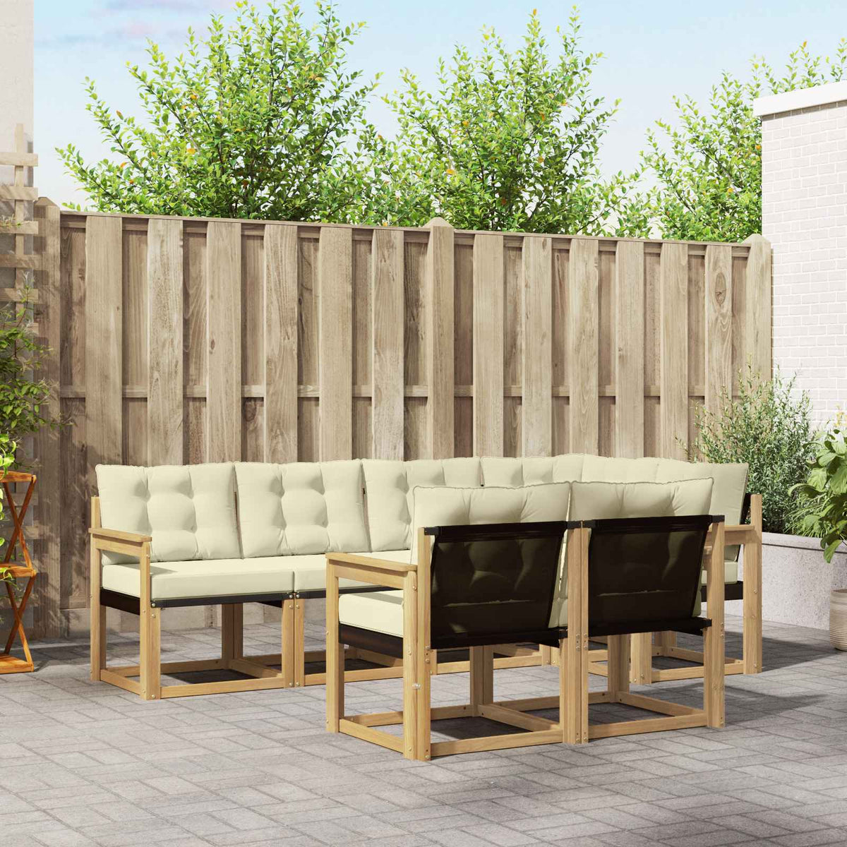 Buiten bankenset met kussen 7 pcs Wit en crèmekleurig is nu te koop bij PeponiXL, paradijselijk wonen!
