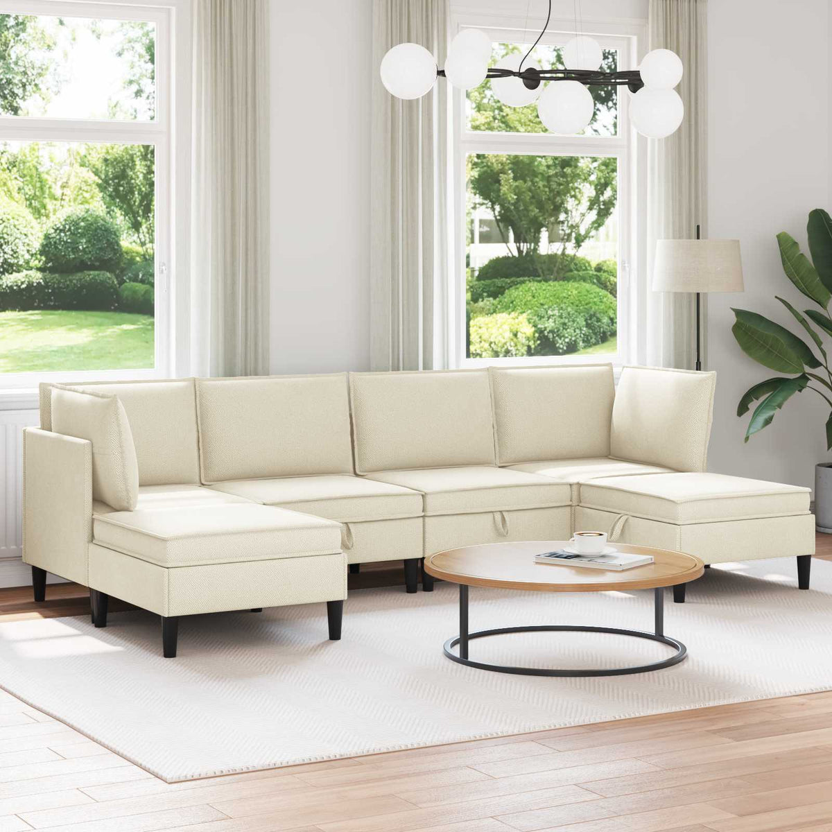 Woonkamer Meubelset 6 pcs Crèmekleurig Stof is nu te koop bij PeponiXL, paradijselijk wonen!