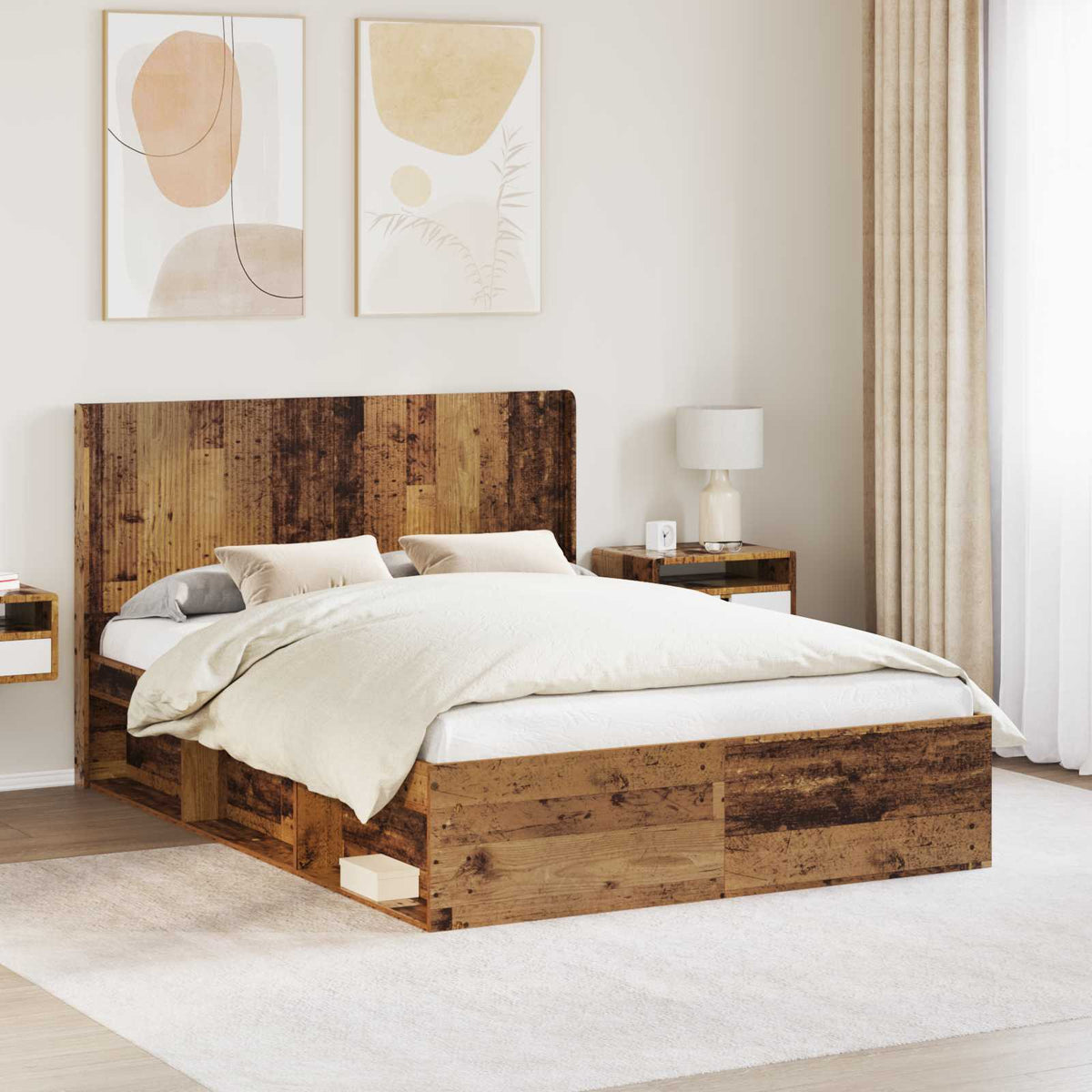 Bedframe met opbergruimte en hoofdbord Oud hout 120 x 190 cm is nu te koop bij PeponiXL, paradijselijk wonen!