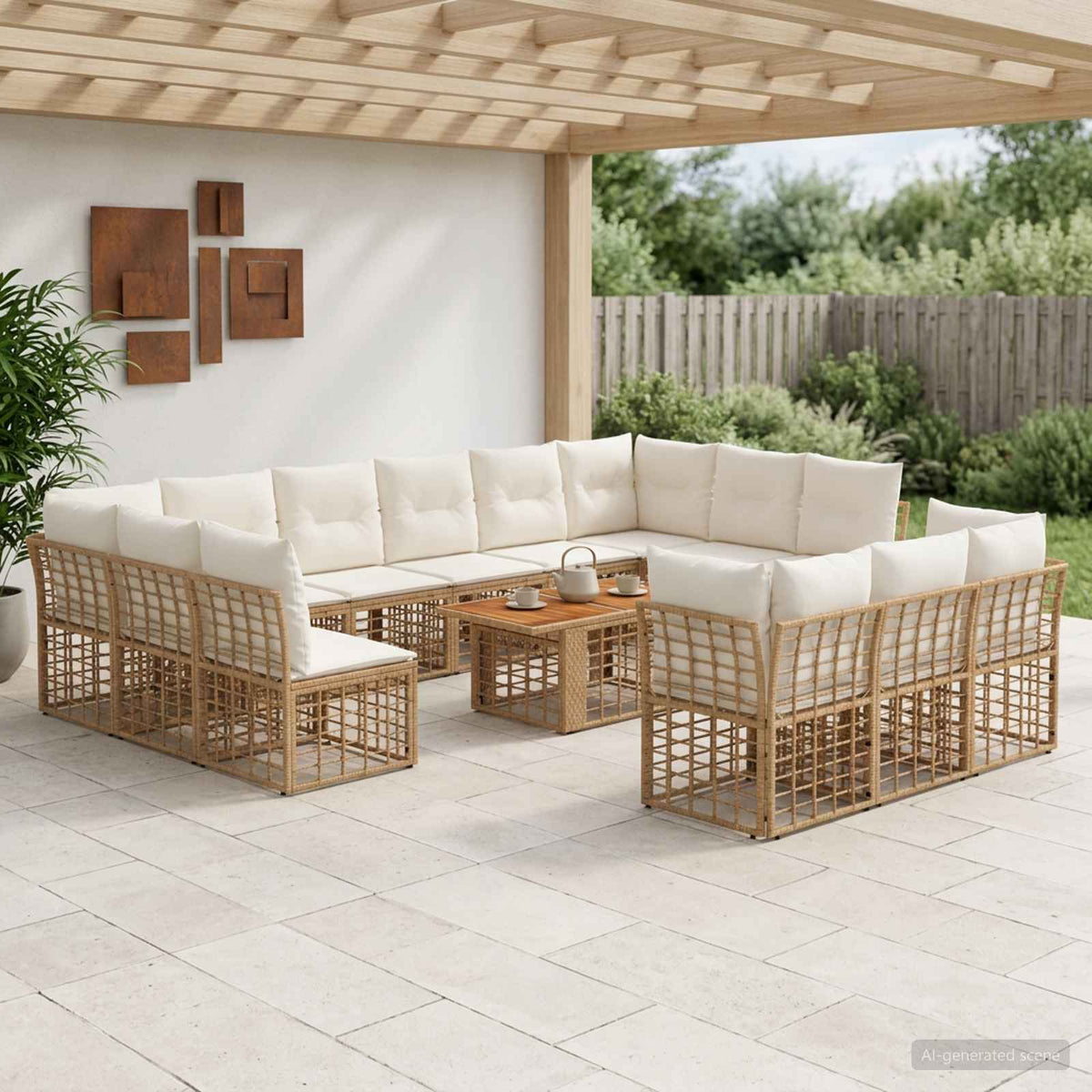 Tuinbankenset 14 st Natuurlijk en Crème Wit poly rattan is nu te koop bij PeponiXL, paradijselijk wonen!