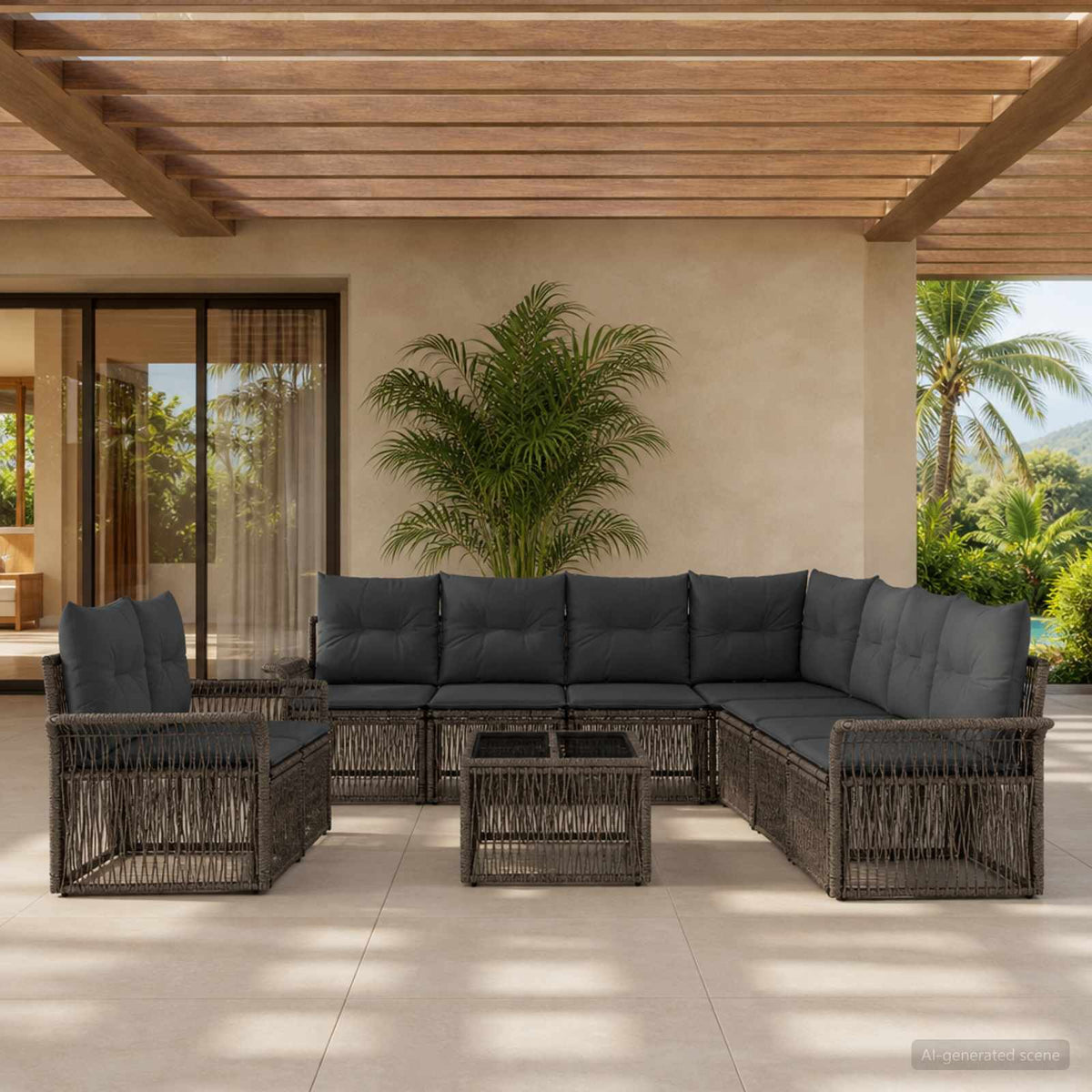 Tuinbankenset 10 pcs Grijs poly rattan is nu te koop bij PeponiXL, paradijselijk wonen!