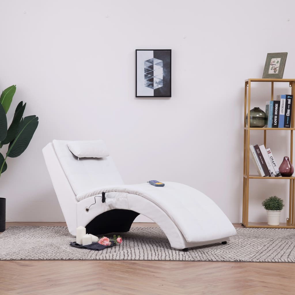 Massage chaise longue met kussen kunstleer wit is nu te koop bij PeponiXL, paradijselijk wonen!