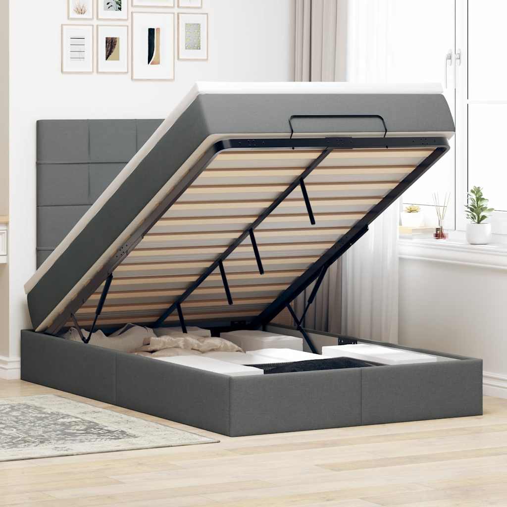 Ottoman bed met matras 120x190 cm stof donkergrijs is nu te koop bij PeponiXL, paradijselijk wonen!