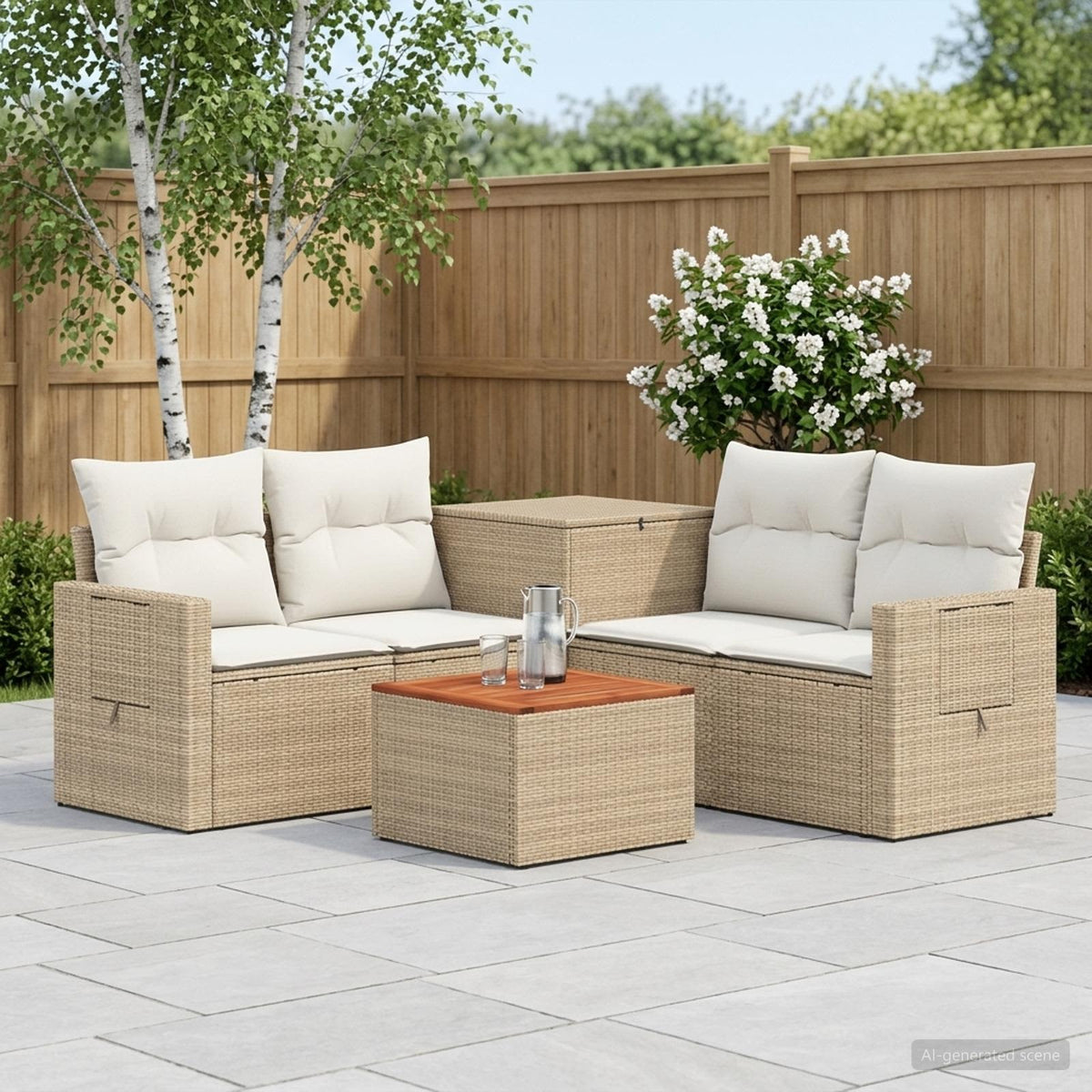 Bankstel 6 st Beige en Crème Wit Poly Rattan en Staal is nu te koop bij PeponiXL, paradijselijk wonen!