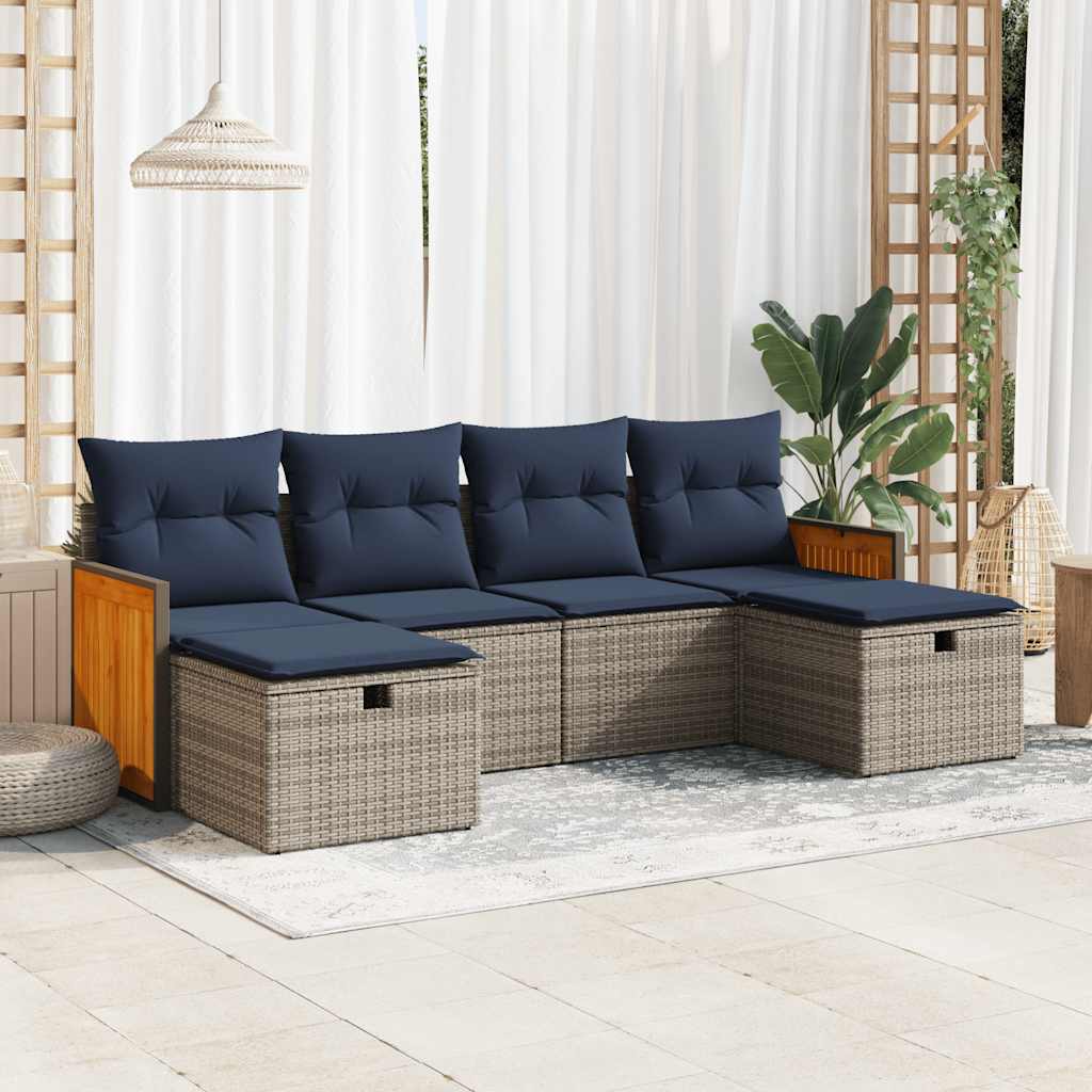 6-delige Loungeset met kussens poly rattan grijs is nu te koop bij PeponiXL, paradijselijk wonen!