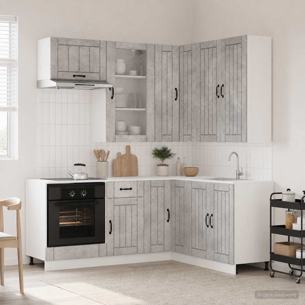 Keukenblok LUCCA 8 pcs Betongrijs Bewerkt hout is nu te koop bij PeponiXL, paradijselijk wonen!