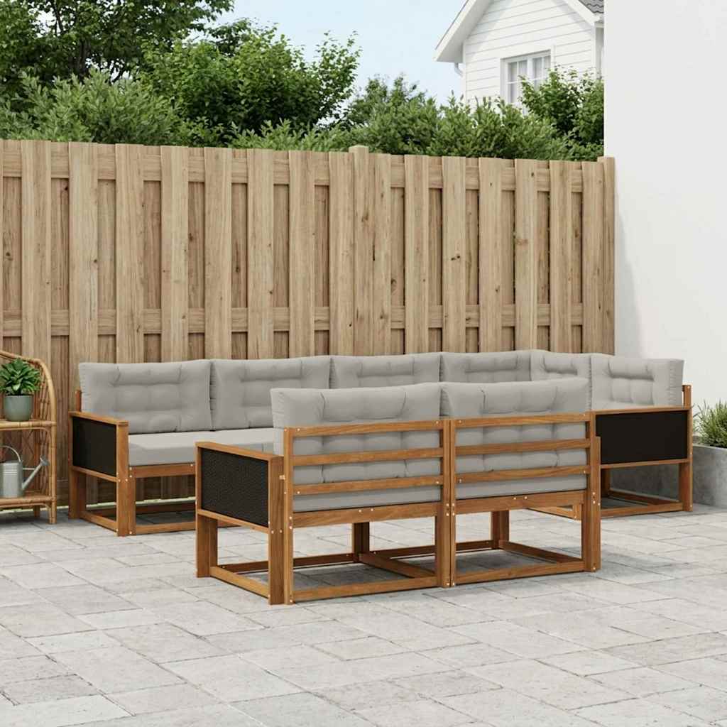 Buiten bankenset met kussen 7 pcs Natuurlijk en Lichtgrijs is nu te koop bij PeponiXL, paradijselijk wonen!