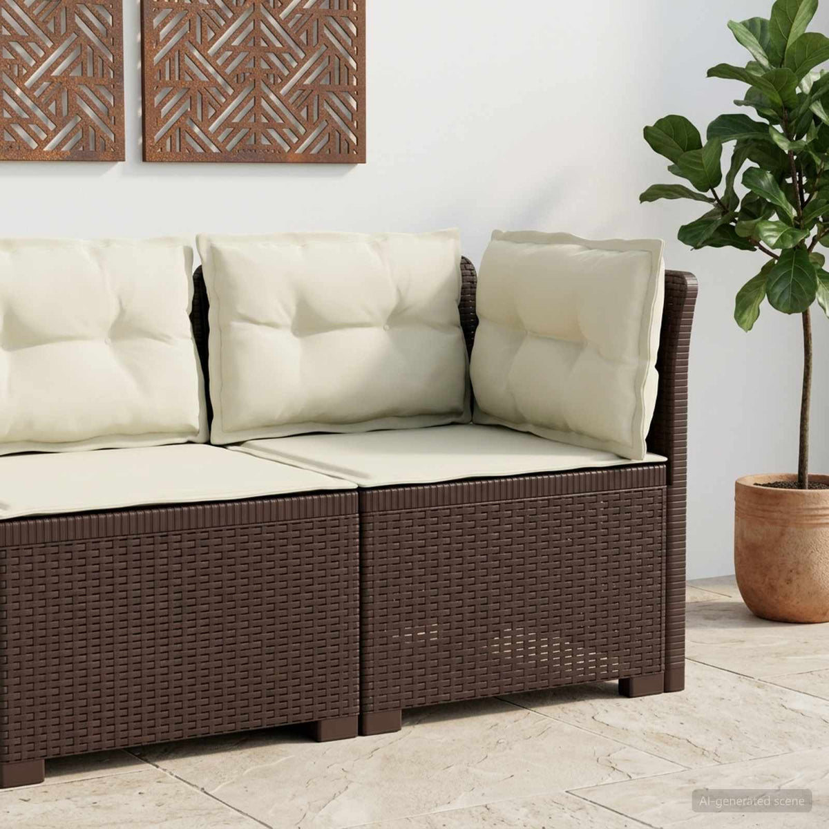 Eénpersoons Tuinbank met Kussens Rattan Look PP Bruin is nu te koop bij PeponiXL, paradijselijk wonen!