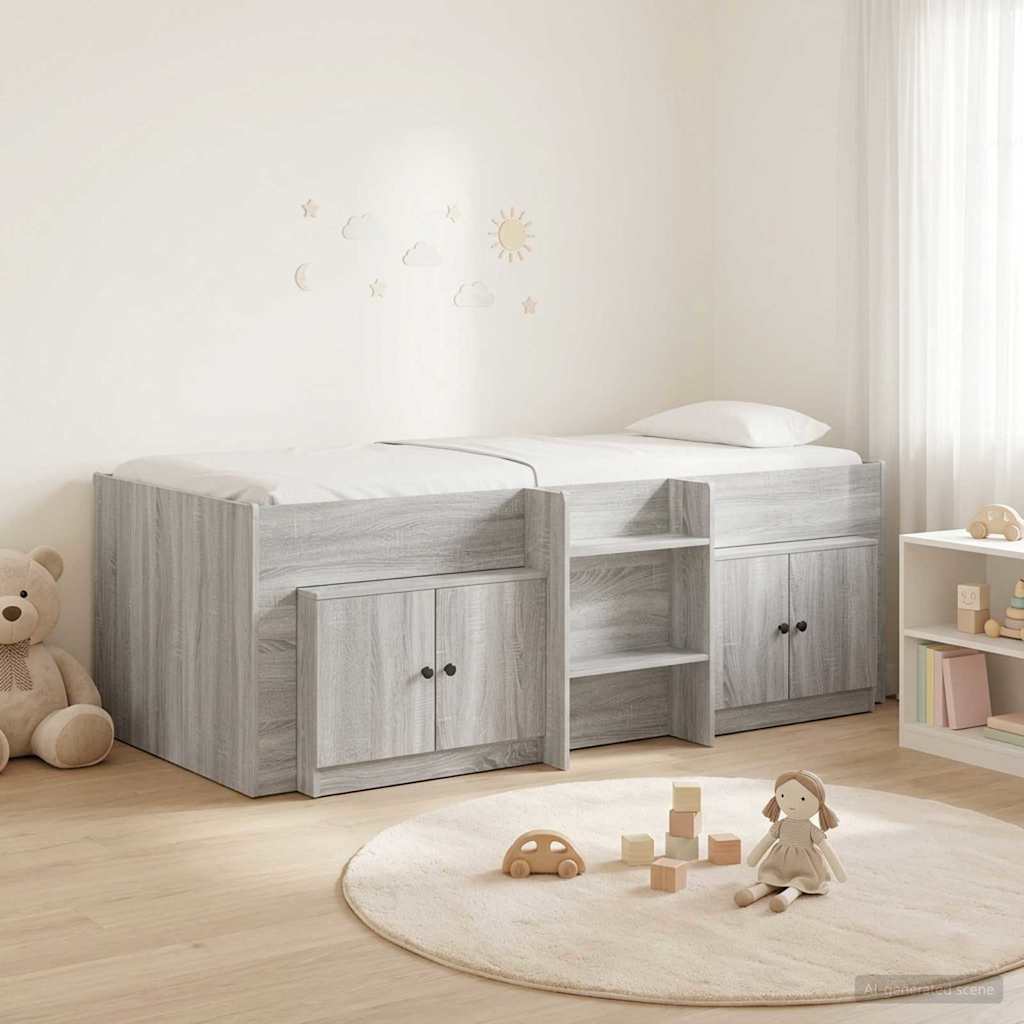 Loft Bed Frame met Kast 3 st Grijs Sonoma Bewerkt hout is nu te koop bij PeponiXL, paradijselijk wonen!