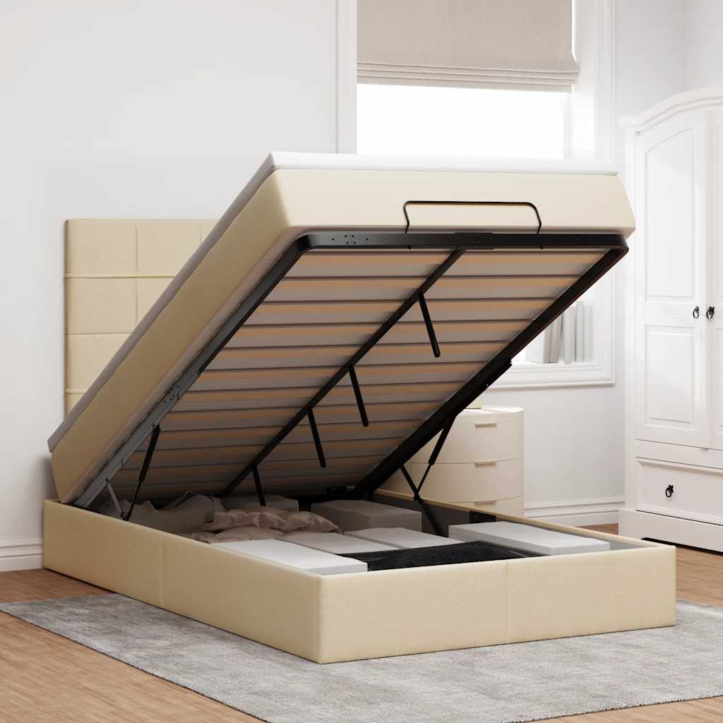 Ottoman bed met matras 120x200cm stof crèmekleurig is nu te koop bij PeponiXL, paradijselijk wonen!