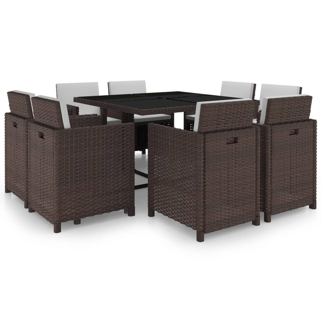 9-delige Tuinset met kussens poly rattan bruin is nu te koop bij PeponiXL, paradijselijk wonen!