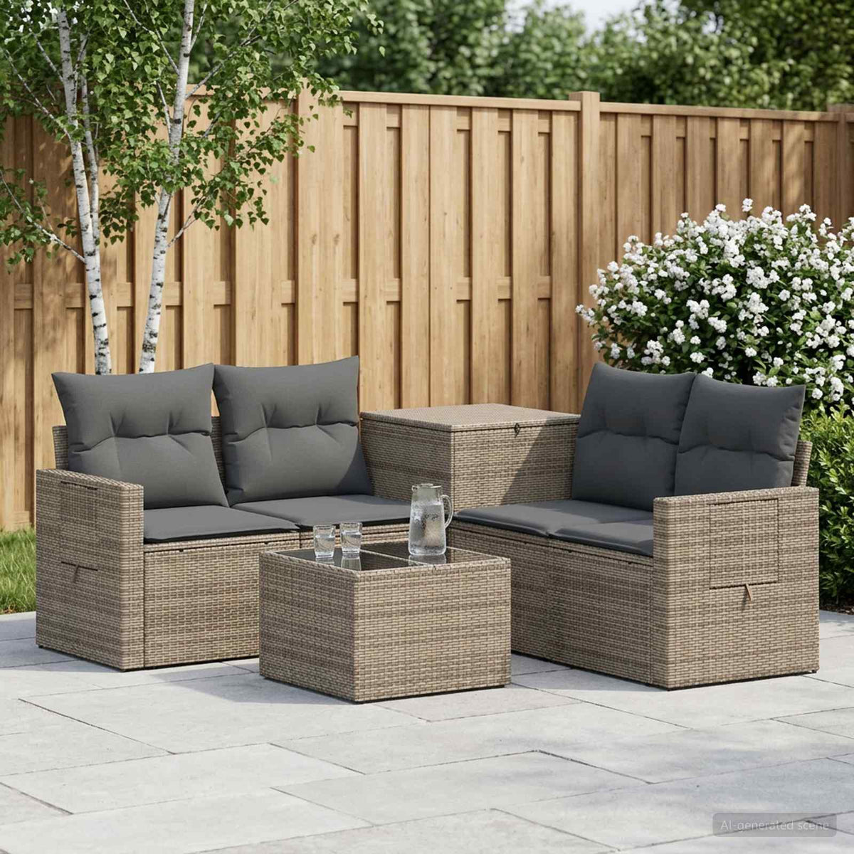 Bankstel 6 st Grijs en Donkergrijs Poly Rattan en Staal is nu te koop bij PeponiXL, paradijselijk wonen!