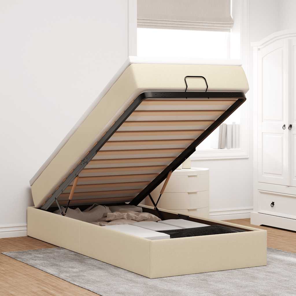 Ottoman bed met matras 90x200cm stof crèmekleurig is nu te koop bij PeponiXL, paradijselijk wonen!