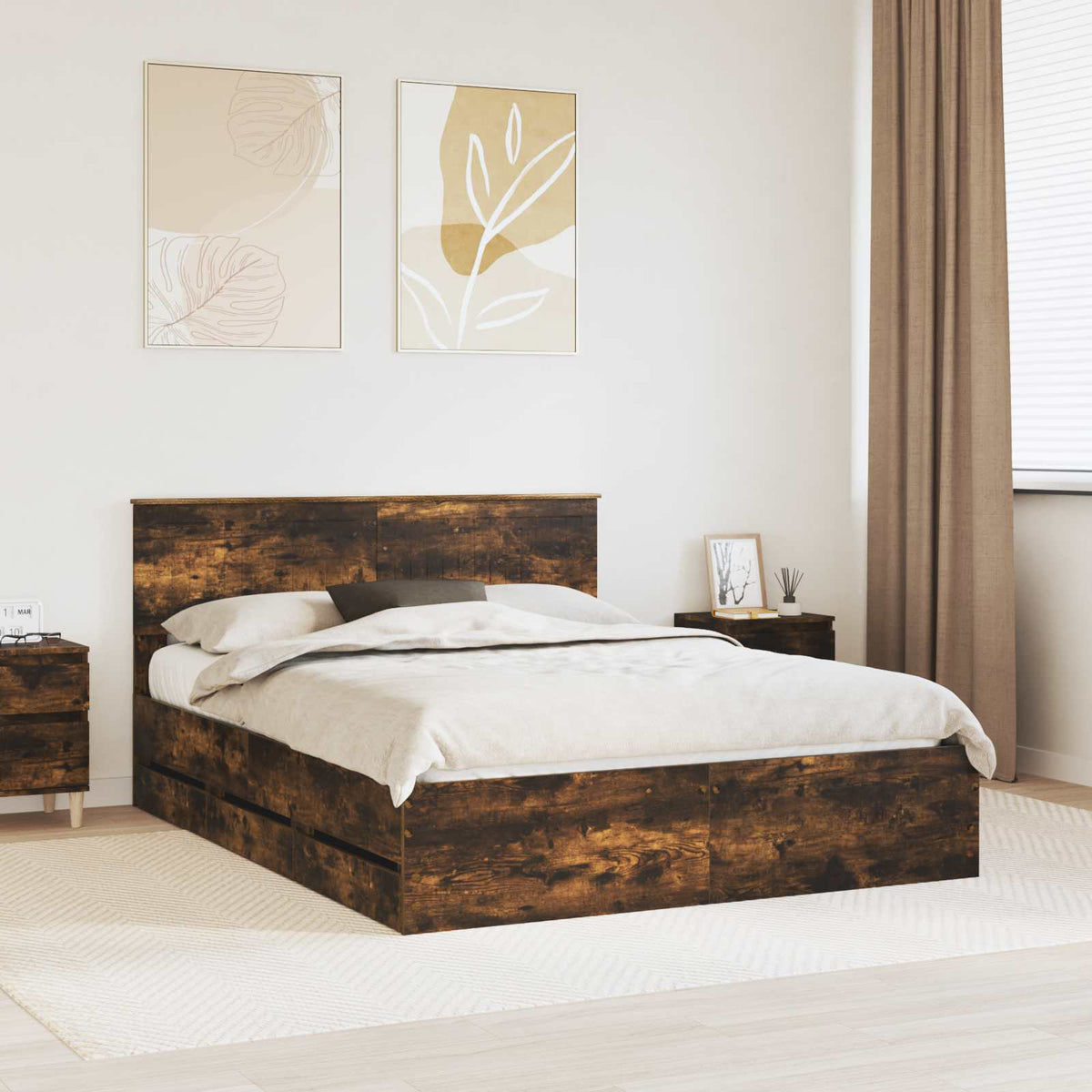 Bedframe met lade Gerookt eiken 150 x 200 cm Ingenieurshout is nu te koop bij PeponiXL, paradijselijk wonen!