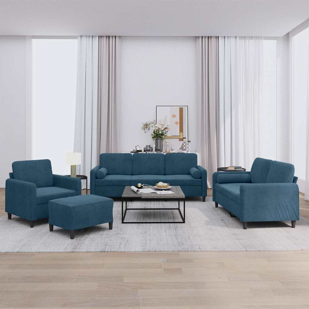 4-delige Loungeset met kussens fluweel blauw is nu te koop bij PeponiXL, paradijselijk wonen!
