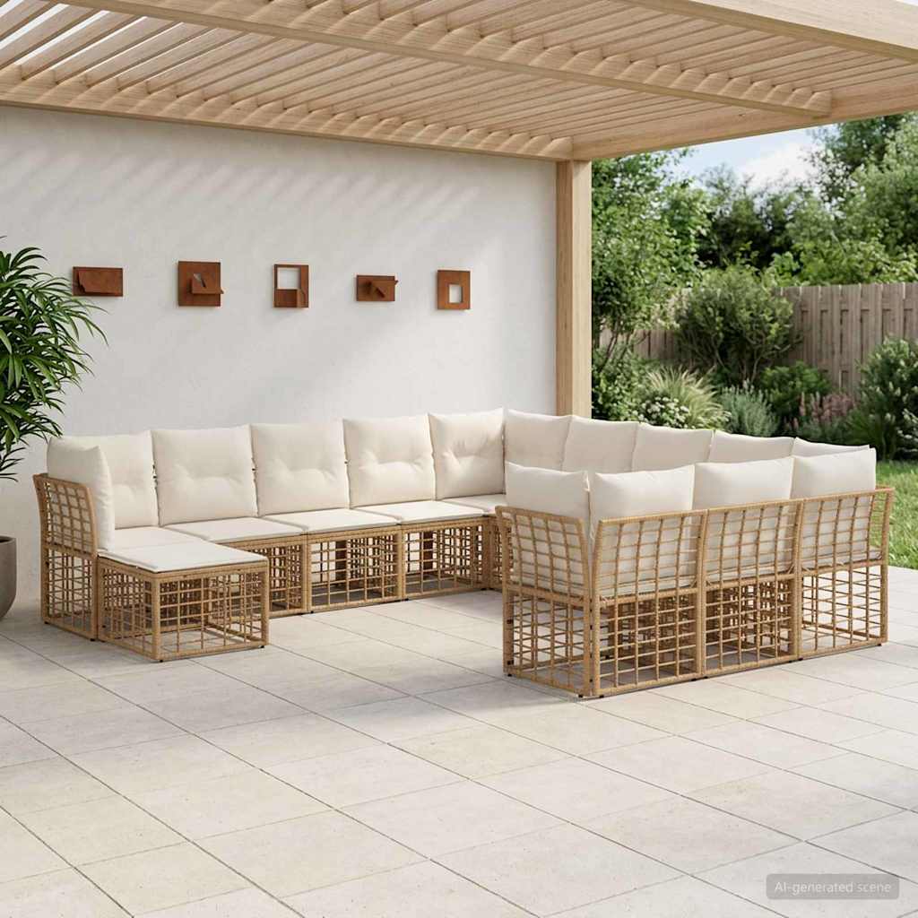 Buiten bankenset 12 pcs Natuurlijk en Crème Wit Polyester is nu te koop bij PeponiXL, paradijselijk wonen!
