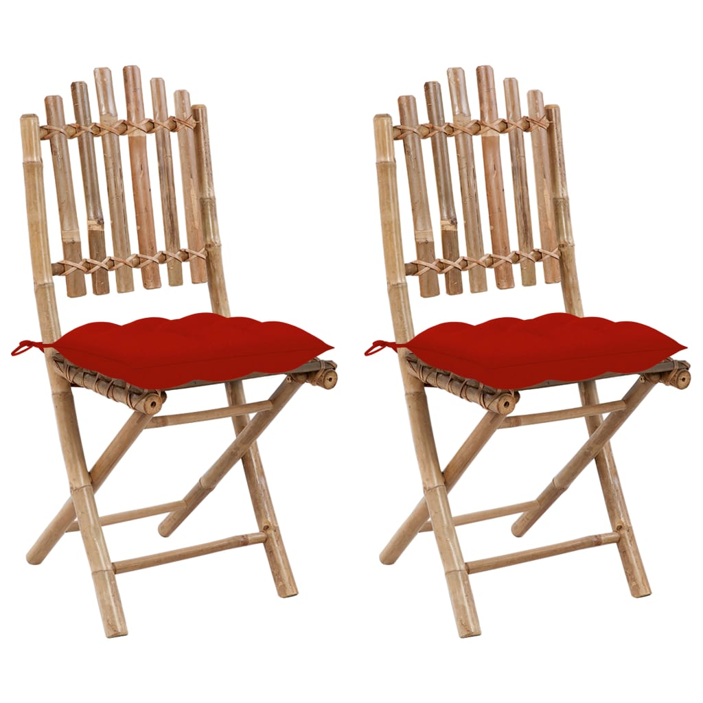 Tuinstoelen 2 st inklapbaar met kussens bamboe is nu te koop bij PeponiXL, paradijselijk wonen!