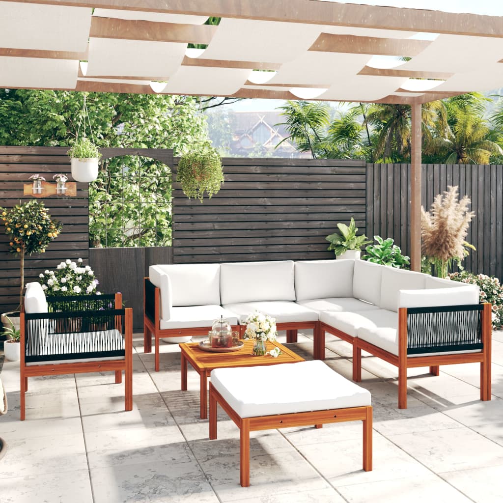 8-delige tuinloungeset met kussens crèmekleurig acaciahout en touw is nu te koop bij PeponiXL, paradijselijk wonen!