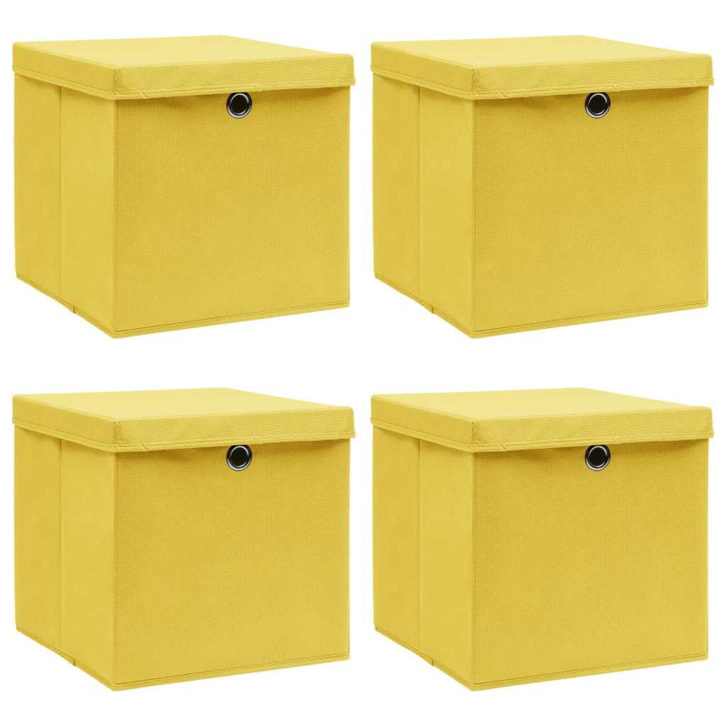 Opbergboxen met deksel 4 st 32x32x32 cm stof geel is nu te koop bij PeponiXL, paradijselijk wonen!