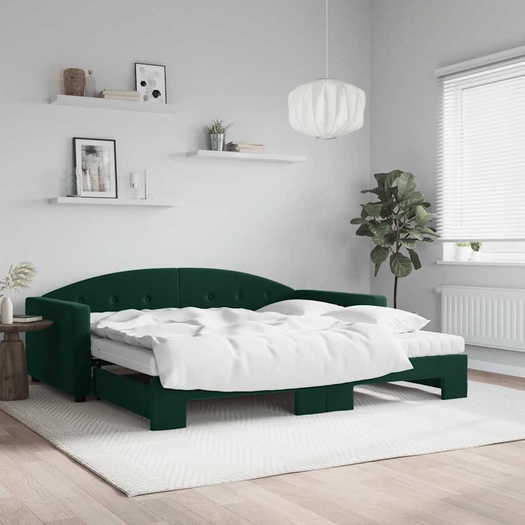 Slaapbank onderschuifbed matrassen 100x200cm fluweeldonkergroen is nu te koop bij PeponiXL, paradijselijk wonen!