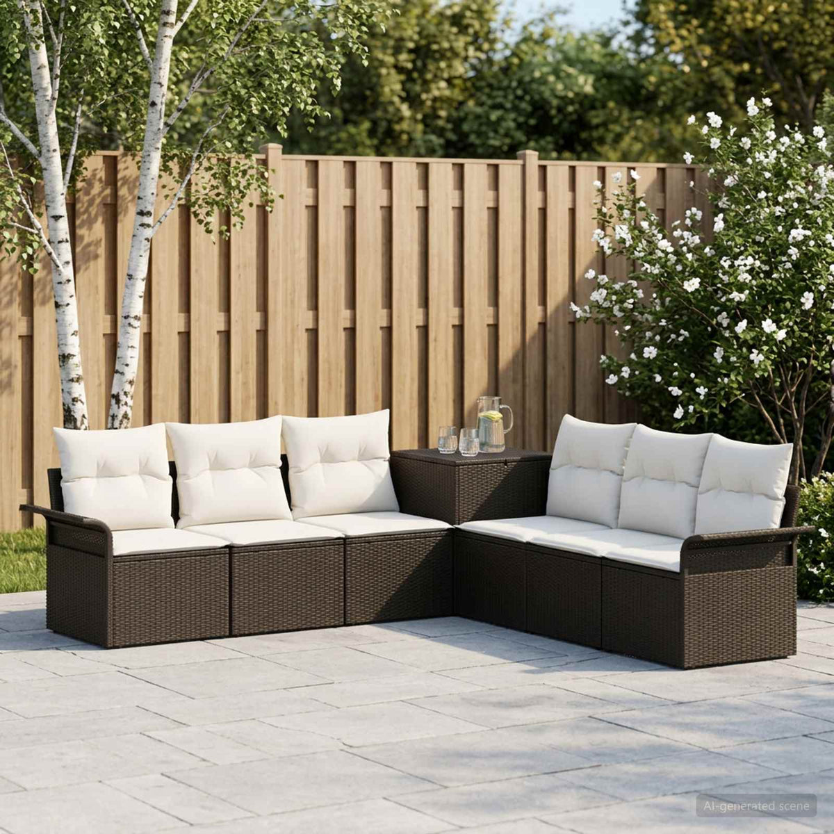 Bankstel 7 st Zwart en Cream Wit Poly Rattan en Staal is nu te koop bij PeponiXL, paradijselijk wonen!