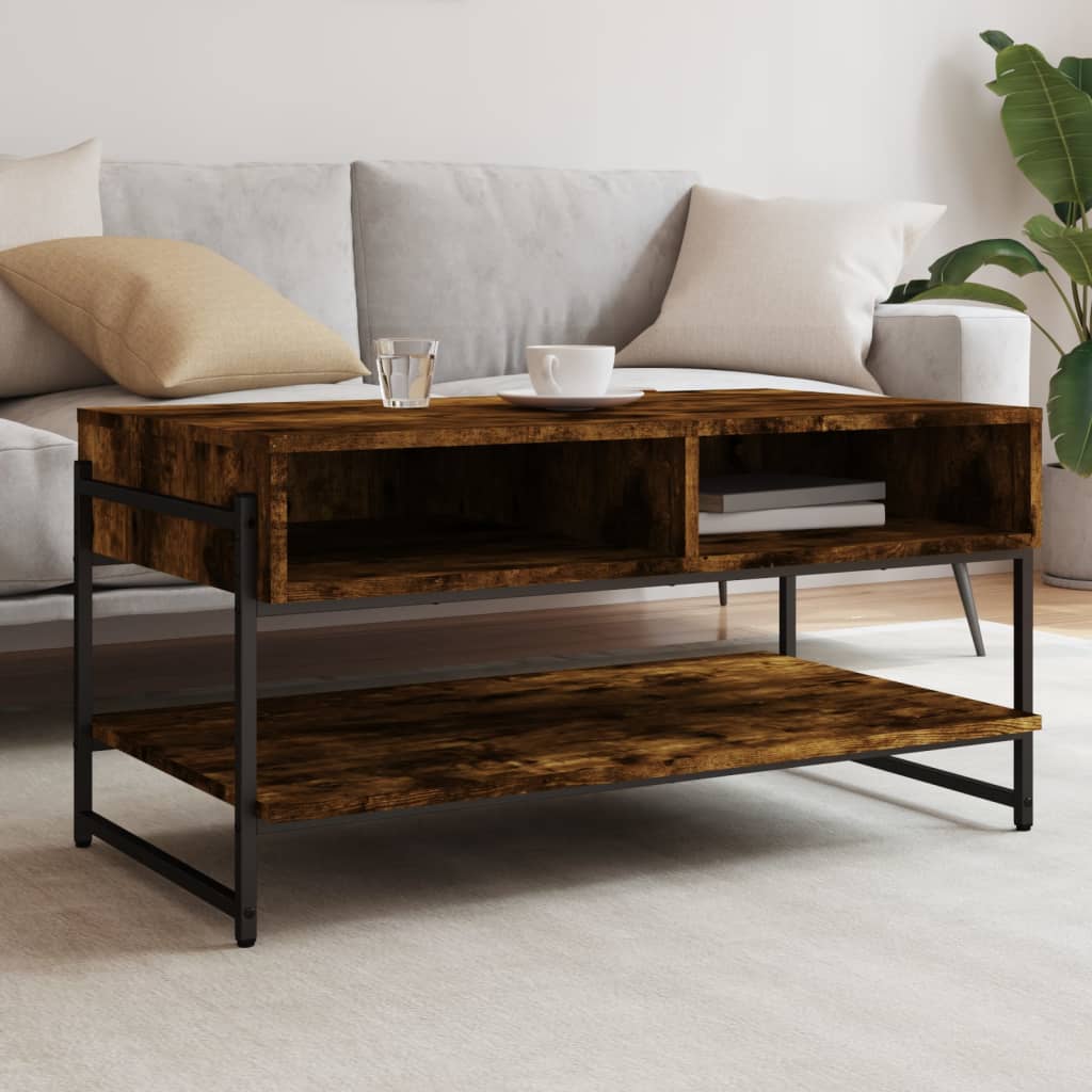 Salontafel 90x50x45 cm bewerkt hout gerookt eikenkleurig is nu te koop bij PeponiXL, paradijselijk wonen!