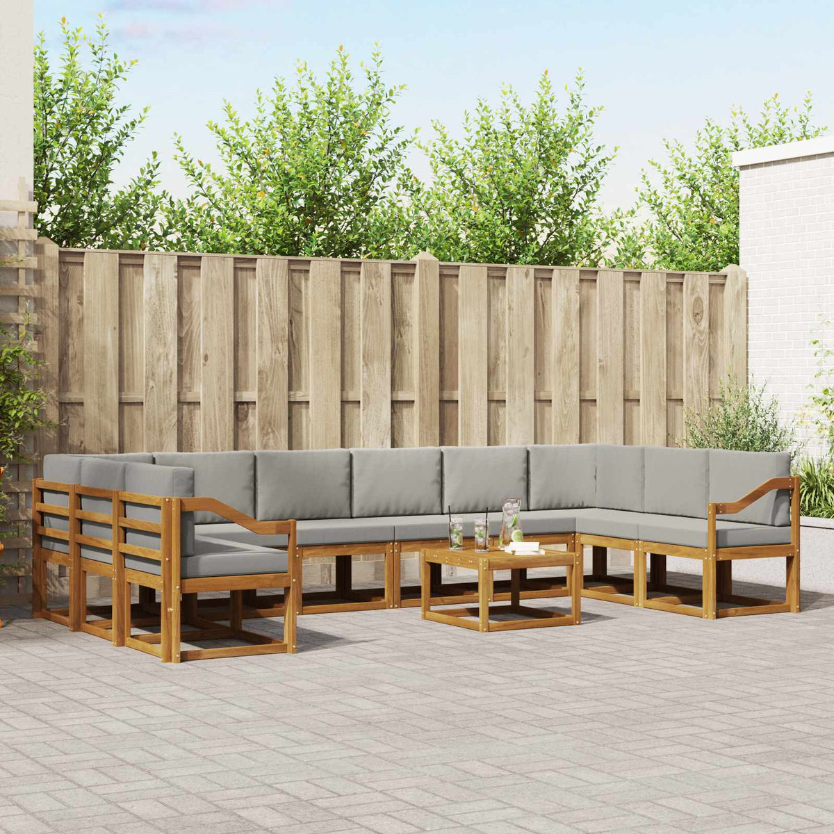Buiten bankenset met kussen 11 pcs Natuurlijk en Lichtgrijs is nu te koop bij PeponiXL, paradijselijk wonen!