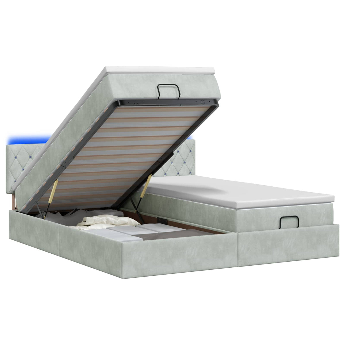 Ottoman Bed met Matrassen en LED Lichtgrijs 160 x 200 cm is nu te koop bij PeponiXL, paradijselijk wonen!