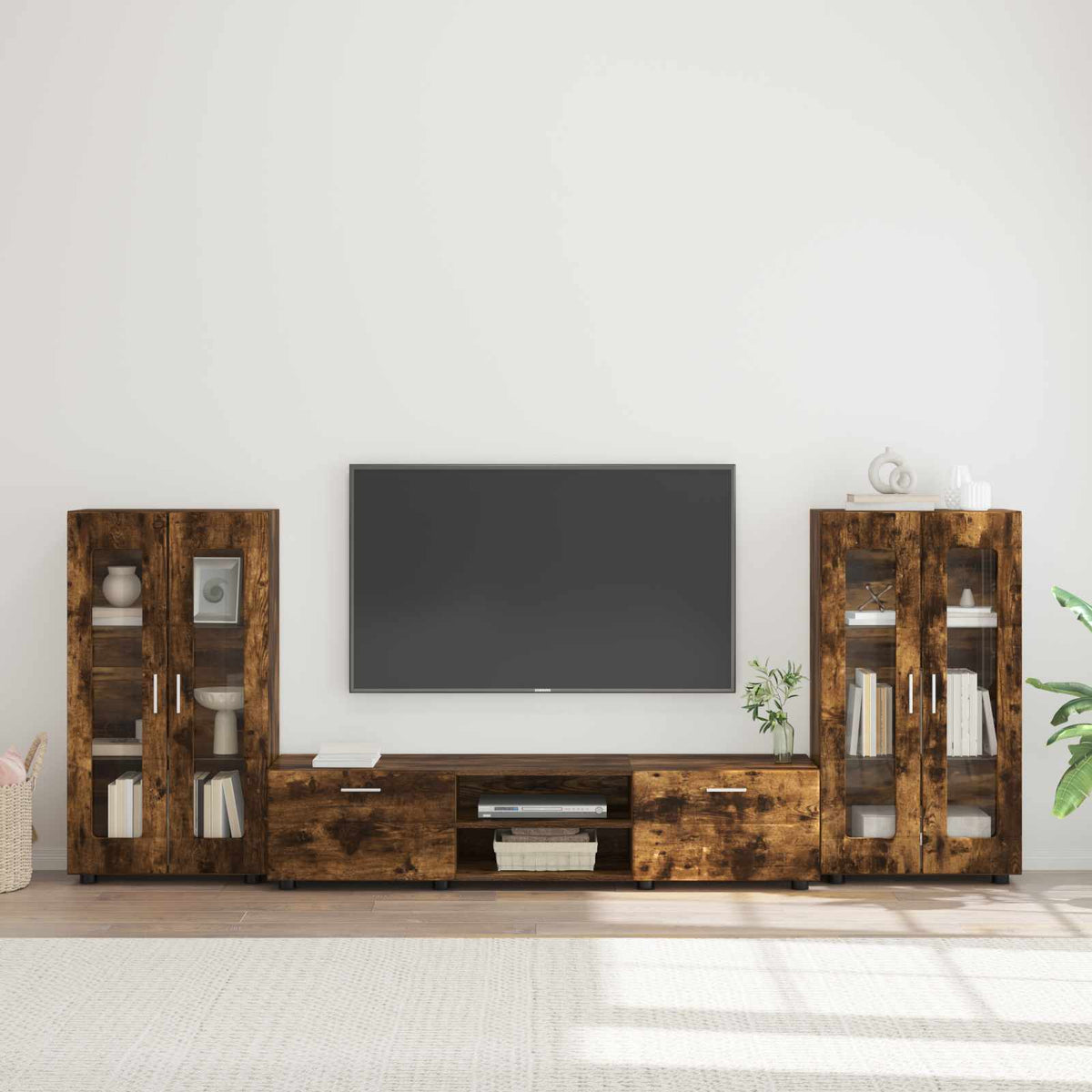 Tv-meubelset met lade FLORIN 3 pcs Gerookt eiken Bewerkt hout is nu te koop bij PeponiXL, paradijselijk wonen!