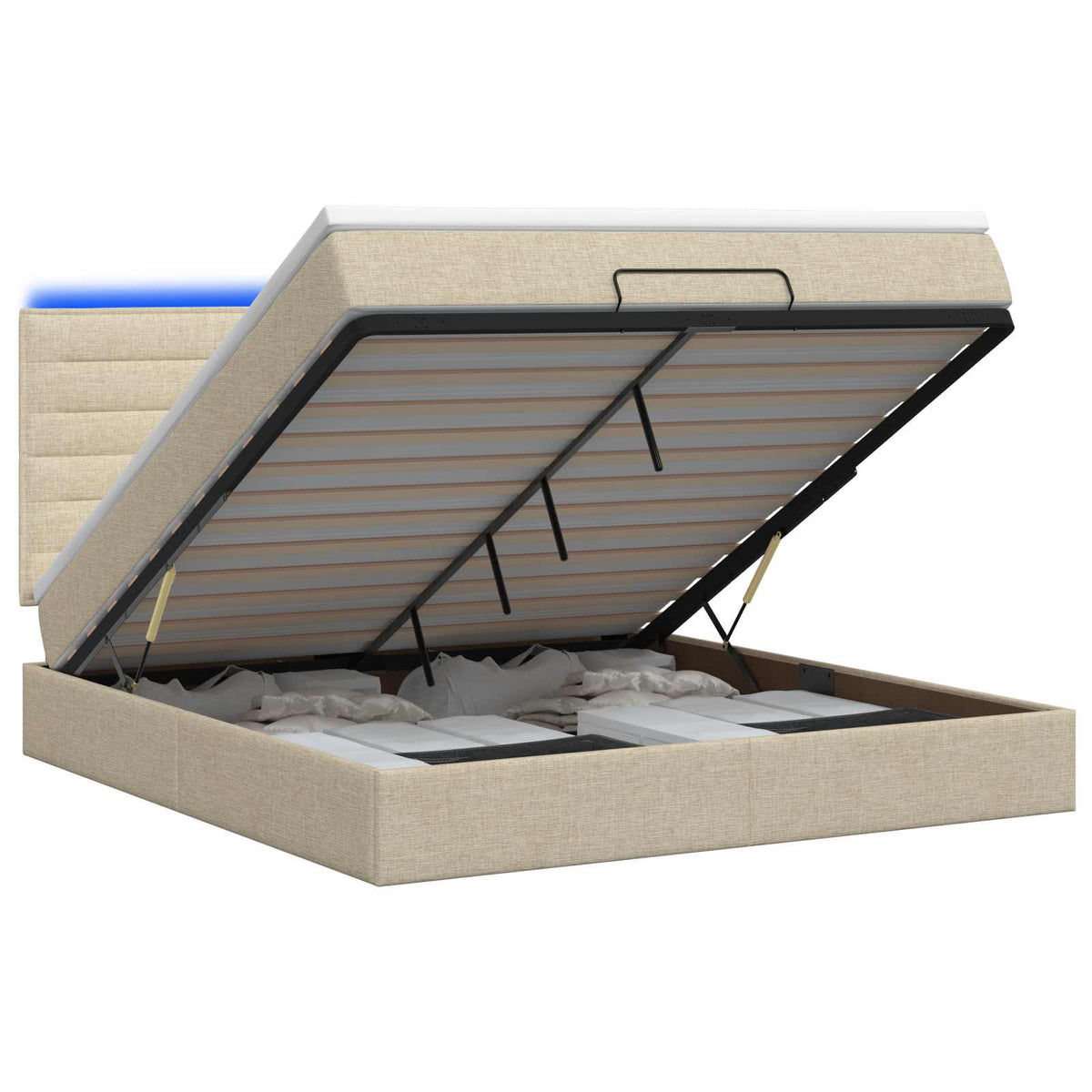 Ottoman Bed met Matrassen en LED Crèmekleurig 140 x 200 cm Stof is nu te koop bij PeponiXL, paradijselijk wonen!