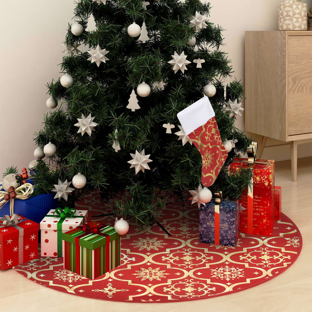 Luxe Kerstboomrok met Sok Rood 150 cm Stof is nu te koop bij PeponiXL, paradijselijk wonen!