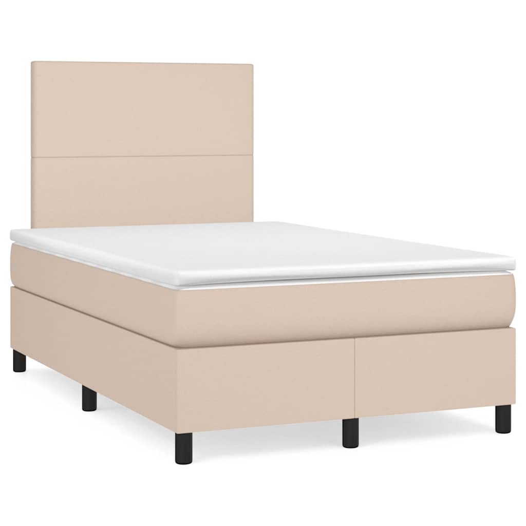 Boxspring met matras en LED kunstleer cappuccinokleur 120x190cm is nu te koop bij PeponiXL, paradijselijk wonen!
