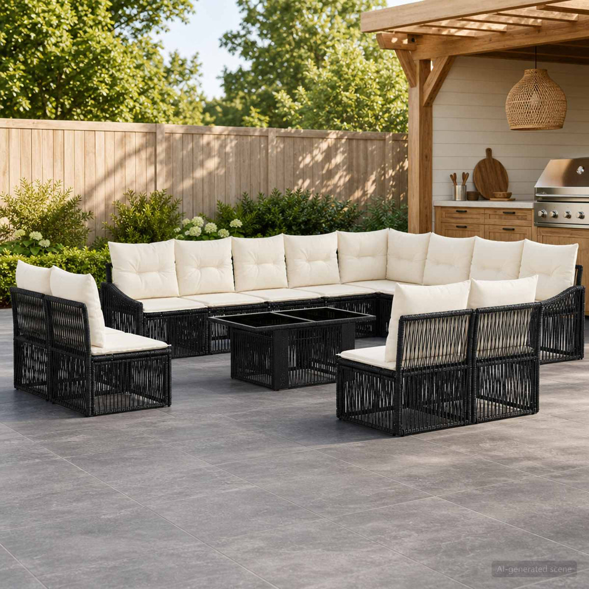Tuinbankenset 13 st Zwart en Cream Wit poly rattan is nu te koop bij PeponiXL, paradijselijk wonen!